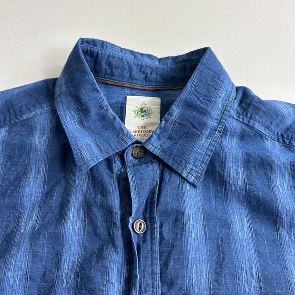 The Territory Ahead Mens Large Casual Long Sleeve Button Down Shirt Blue Stripes - Picture 3 of 9